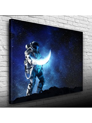 Ay Taşıyan Astronot Soyut Kanvas Tablo 50 x 70