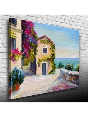 Sahildeki Sarmaşıklı Ev Yağlıboya Kanvas Tablo 50 x 70
