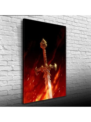 Alevli Kılıç Siyah Kırmızı Tonlarda Kanvas Tablo 50 x 70