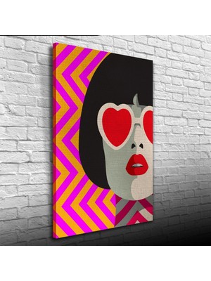 Kırmızı Gözlüklü Kadın Kanvas Tablo 50 x 70