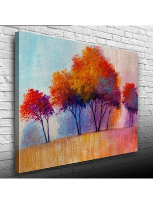 Sonbaharda Kızıla Çalan Ağaçlar Yağlıboya Kanvas Tablo 50 x 70