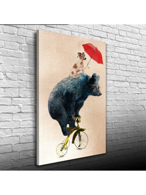 Bisiklet Süren Ayı Kanvas Tablo 50 x 70