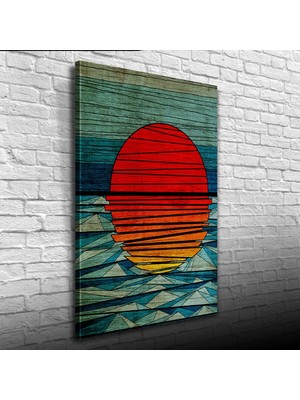 Mavi Kırmızı Soyut Günbatımı Kanvas Tablo 50 x 70