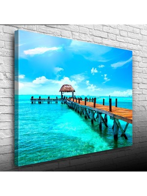 Iskele ve Turkuaz Deniz Kanvas Tablo 50 x 70