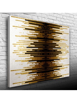Altın Rengi, Siyah ve Beyaz Çizgili Desen Kanvas Tablo 50 x 70