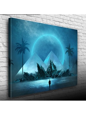 Geleceğin Gece Betimlenmesi , Mavi Tonlarda Kanvas Tablo 50 x 70