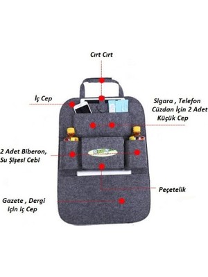 Araba Jeep Oto Araç Koltuk Arkası Organiser Eşya Düzenleyici Araba Gri Keçe Koltuk Arkası Organizer Çanta Bagaj  1 Adet