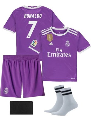 2017/18 Sezon Cardif Mor Şampiyonlar Ligi Ronaldo Real.madrid. Çocuk Forması 4lü Set Çorap+Biliklik