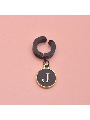 İdol Avm Black Desing Harfli Siyah Sıkıştırmalı Erkek Küpe Çelik Takı