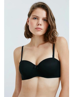 Belvü Mesh Kumaş Içi Boş Straplez Kadın Siyah Sütyen - 1220