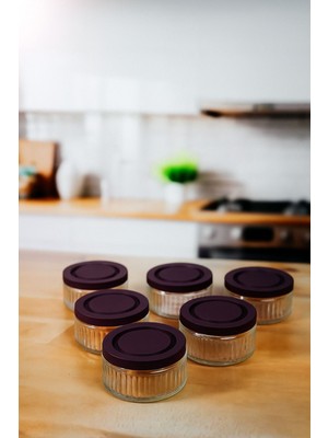 Elite 6'lı Hava Geçirmez Cam Kahvaltılık Seti - 140 cc | Mor Kapaklı, Sızdırmaz Saklama Kabı 1 Adet