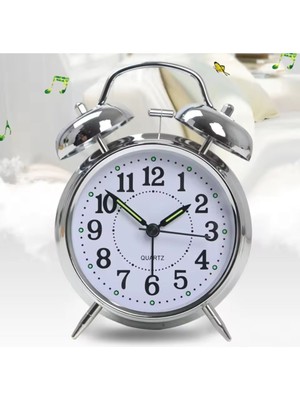 UltraNova Şık Metal Alarmlı Masa Saati, Nostaljik ve Dekoratif Tasarım, Beyaz Renk