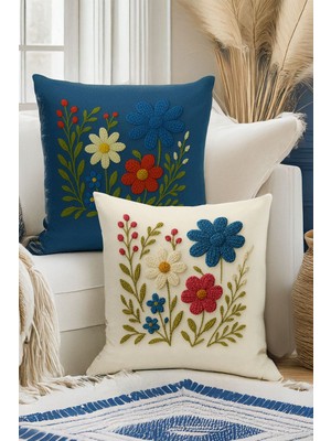 Çift Tarafı Dijital Baskılı  4'lü Kırlent Kılıfı Seti (Panç /punch Nakış Desen Görünümlü)