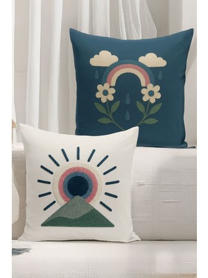 Çift Tarafı Dijital Baskılı  4'lü Kırlent Kılıfı Seti (Panç /punch Nakış Desen Görünümlü)