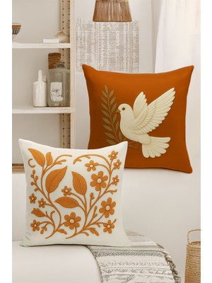 Çift Tarafı Dijital Baskılı  4'lü Kırlent Kılıfı Seti (Panç /punch Nakış Desen Görünümlü)