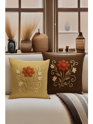 Çift Tarafı Dijital Baskılı  4'lü Kırlent Kılıfı Seti (Panç /punch Nakış Desen Görünümlü)