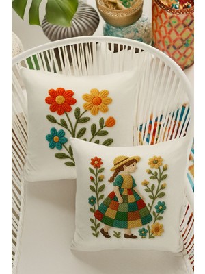 Çift Tarafı Dijital Baskılı  4'lü Kırlent Kılıfı Seti (Panç /punch Nakış Desen Görünümlü)