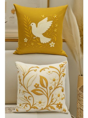 Çift Tarafı Dijital Baskılı  4'lü Kırlent Kılıfı Seti (Panç /punch Nakış Desen Görünümlü)