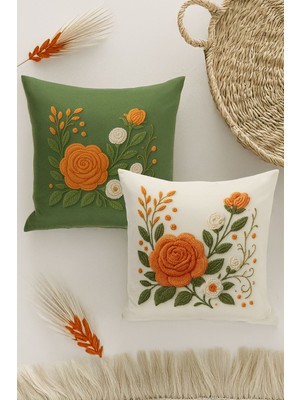 Çift Tarafı Dijital Baskılı  4'lü Kırlent Kılıfı Seti (Panç /punch Nakış Desen Görünümlü)