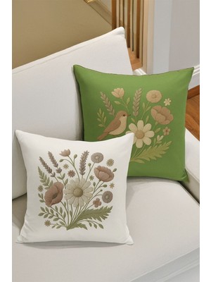 Çift Tarafı Dijital Baskılı  4'lü Kırlent Kılıfı Seti (Panç /punch Nakış Desen Görünümlü)