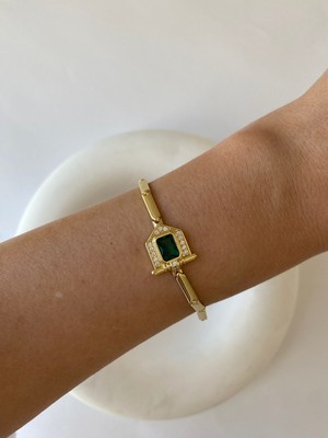 Özel Seri Yeşil Taşlı Gold Bileklik