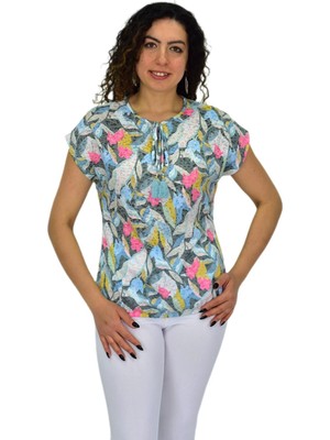 Kadın Kısa Kol Baskılı Bluz BGL-ST04704