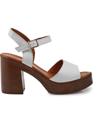 Zeytuk Siyah Hakiki Deri Kalın Topuk Kadın Sandalet