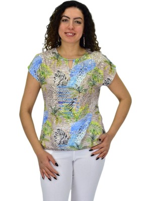 Kadın Kısa Kol Baskılı Bluz BGL-ST04690