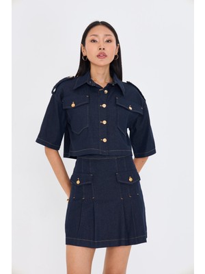 Düğme Detaylı Cepli Denim Gömlek