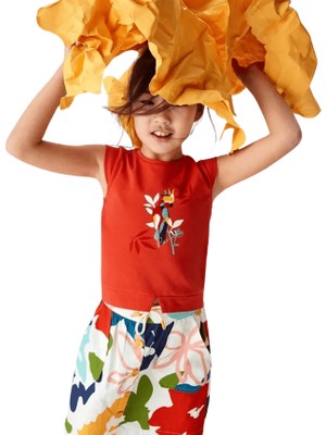 Nk Kids Kız Çocuk T-Shirt Dijital Papağan Baskılı Kırmızı