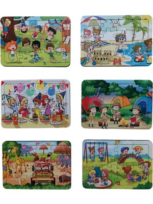 6 Adet 16 Parça Eğitici ve Öğretici Ahşap Çocuk Puzzle & Yapboz