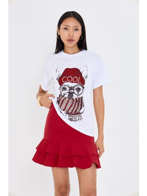  Baskılı Taşlı T-Shirt