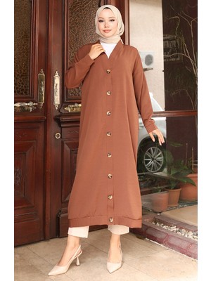 Boydan Düğmeli Uzun Tunik 0096-06 Kahverengi