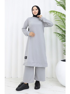 Sefa Merve Iki Ip Tunik Pantolon Ikili Takım 0044-37 Gümüş Gri