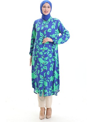 Sefa Merve Boydan Düğmeli Uzun Tunik 0095-03 Saks Yeşil