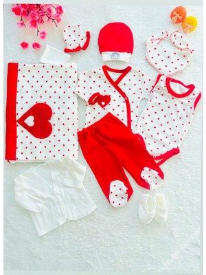 Kırmızı Kalpli 10'lu Hastane Çıkışı Yenidoğan Bebek Seti