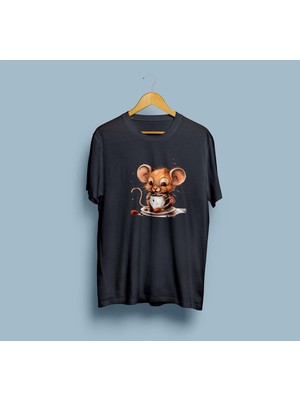 Bahriyeli Collection Oversize Sevimli Fare ve Kahve Tasarım T-Shirt