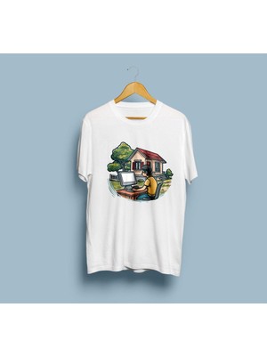 Bahriyeli Collection Oversize Yazılımcı Bilgisayar Ağaç ve Ev Tasarım T-Shirt