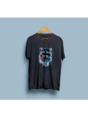 Bahriyeli Collection Oversize Renkli Rakun Tasarım T-Shirt