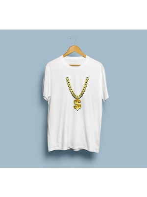 Bahriyeli Collection Oversize Altın Rengi Dolar Kolye Tasarım T-Shirt