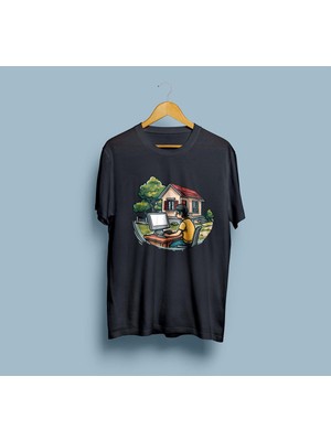 Bahriyeli Collection Oversize Yazılımcı Bilgisayar Ağaç ve Ev Tasarım T-Shirt