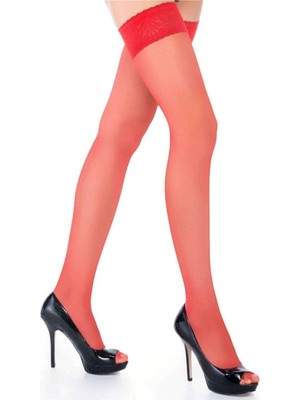 Dantelli Parlak Jartiyer Çorabı 15 Denye (Kırmızı)