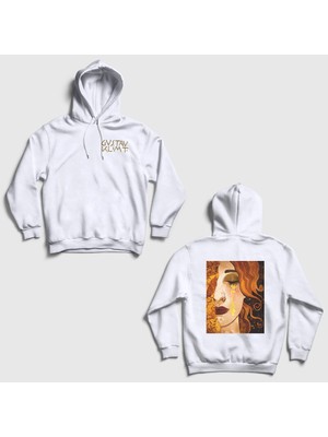 Presmono Unisex Beyaz Golden Tears Freya Gustav Klimt Sırt Baskılı Kapüşonlu Sweatshirt