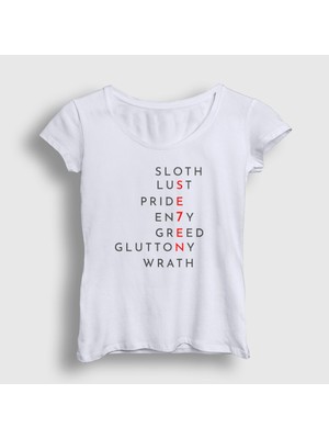 Presmono Kadın Beyaz Sins Movie Seven SE7EN T-Shirt
