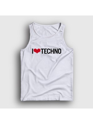 Presmono Unisex Beyaz I Love Techno Atlet