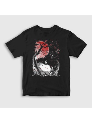 Presmono Unisex Çocuk Siyah My Neighbor Totoro Moon T-Shirt