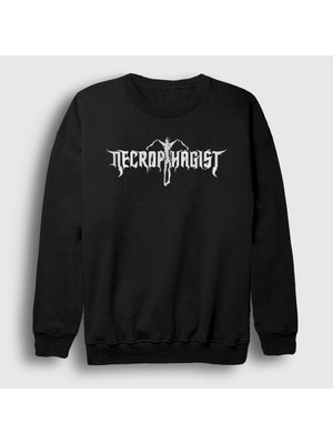 Presmono Unisex Siyah Logo Metal Necrophagist Sweatshirt