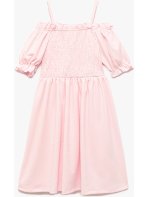 Koton Midi Boy Bürümcük Kısa Kollu Omzu Açık Gipeli Elbise