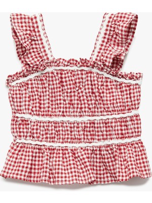 Koton Fırfırlı Kolsuz Katlı Gipeli Pötikareli Bluz