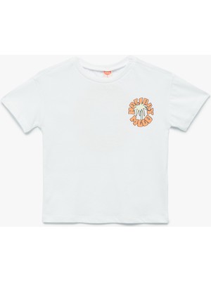 Koton Arkası Baskılı Bisiklet Yaka Kısa Kollu Pamuklu Fitilli Tişört